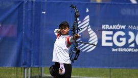 Okçuluk kadınlar makaralı yayda Hazal Burun bronz madalya kazandı